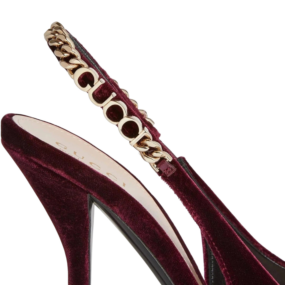 NEW Gucci Signoria Velvet Slingback Pumps Burgundy Heels Size EU 38 US 8 - Picture 3 of 16